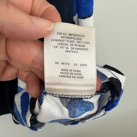 Anthropologie Deletta Navy Layered V-Neck Tank with Blue/White Dotted Trim - Picture 7 of 10